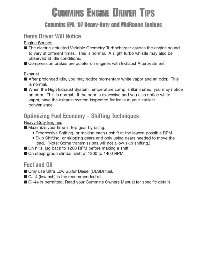 Cummins Engine Driver Tips